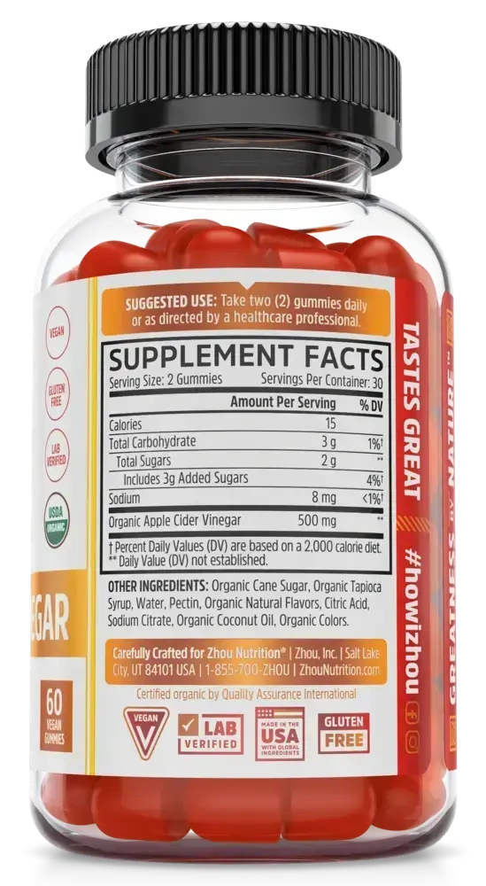 Product image for Apple Cider Vinegar Organic Gummies, 500 mg.