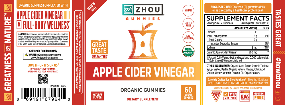 Product image for Apple Cider Vinegar Organic Gummies, 500 mg.