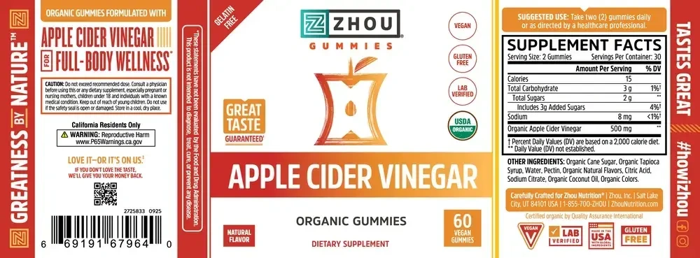 Product image for Apple Cider Vinegar Organic Gummies, 500 mg.