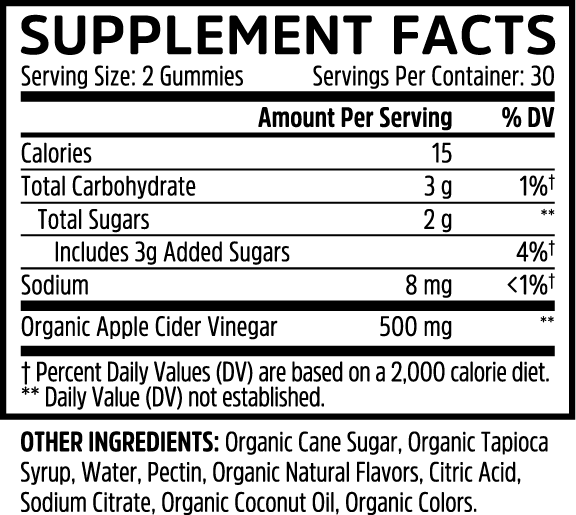 Product image for Apple Cider Vinegar Organic Gummies, 500 mg.
