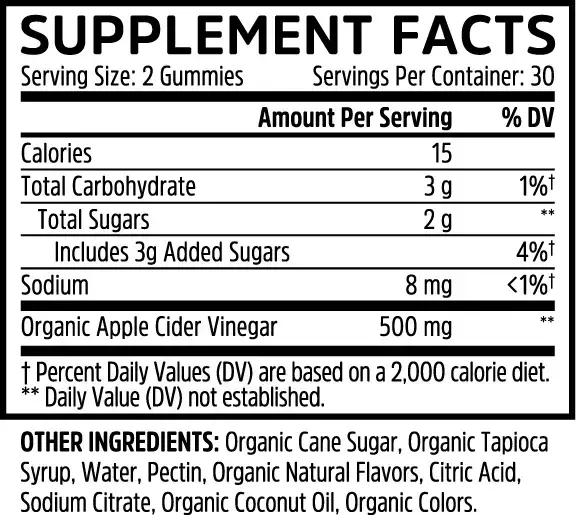 Product image for Apple Cider Vinegar Organic Gummies, 500 mg.